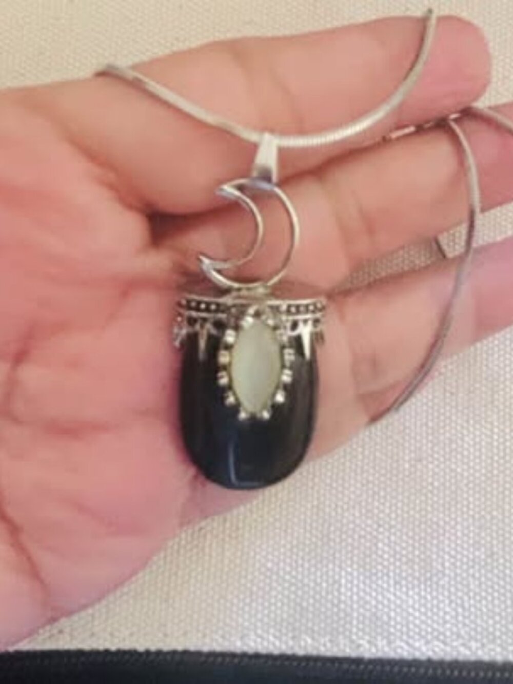 17.5" Crescent Moon Black Stone Pendant Necklace